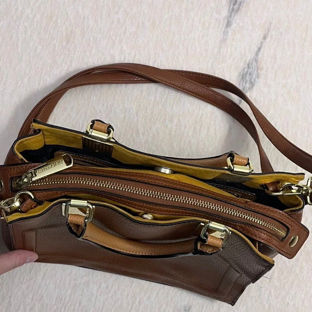 Steve Madden Brown Pebbled Faux Leather Satchel Tote Bag Crossbody Shoulder
